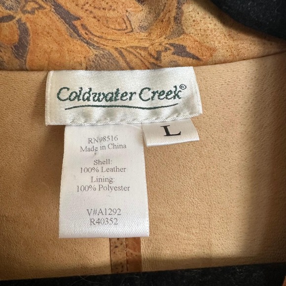Coldwater Creek Vintage 100% Leather Floral Leopard Print Trench Coat Jacket L